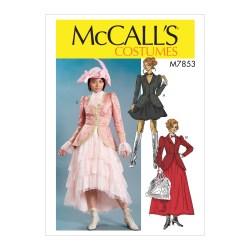 7853 MCCALLS COSTUME PEPLUM COLLAR SHAPED DRESSES LENGTHS, DICKEY PATTERN 6-14 NEW